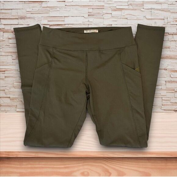 Forever 21 Leggings Olive Green Mesh Pockets Stretch Hi Rise Small Athletic EUC - Picture 1 of 8
